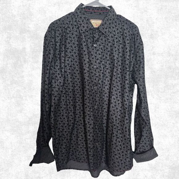 Tops - Vintage Italia Unisex Button Down Shirt Black Floral Texture XL Rock Grunge Alt